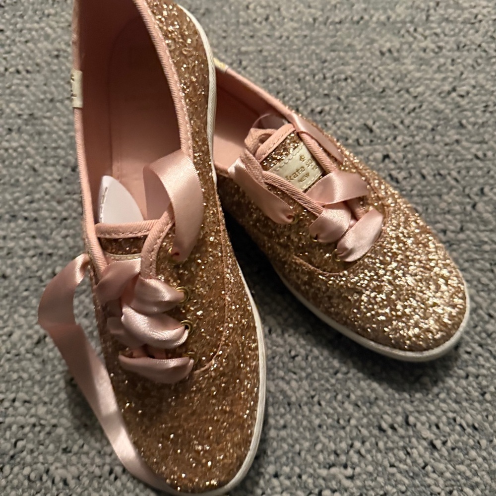 NEW rose gold glitter Kate Spade keds sneakers size 7